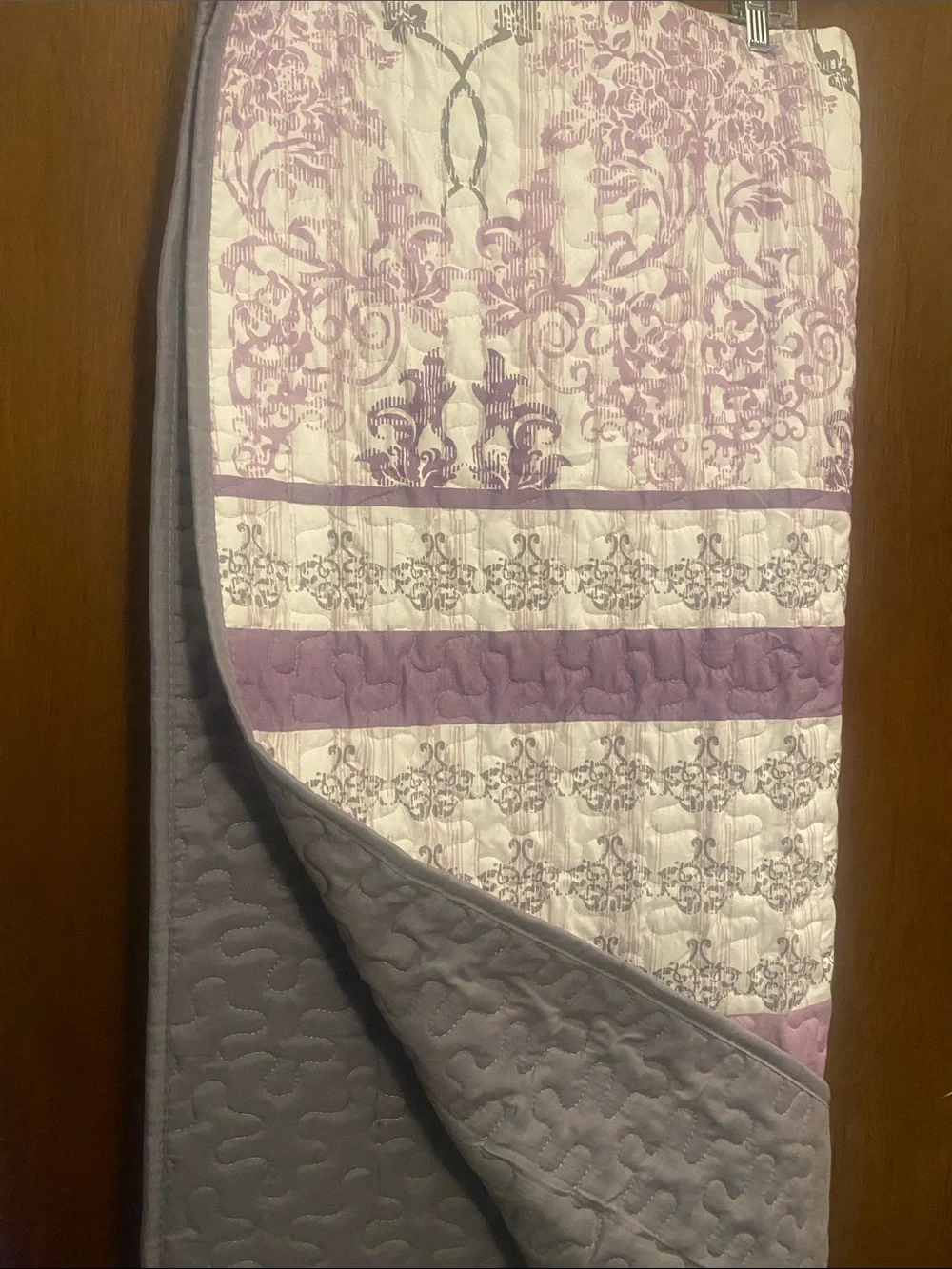 Reversible Quilted Bedding Throw ~ Lavender/ Gray